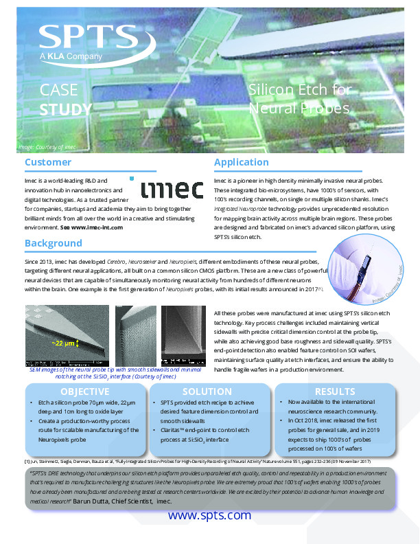 imec - Silicon Etch for Neural Probes
