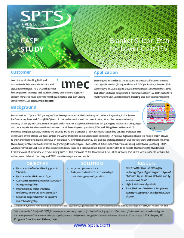 imec - "Blanket Silicon Etch for Lower Cost TSV"