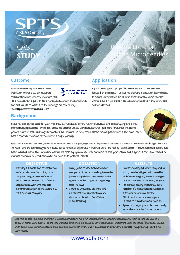 University of Swansea - "Plasma Etch for Silicon Microneedles"