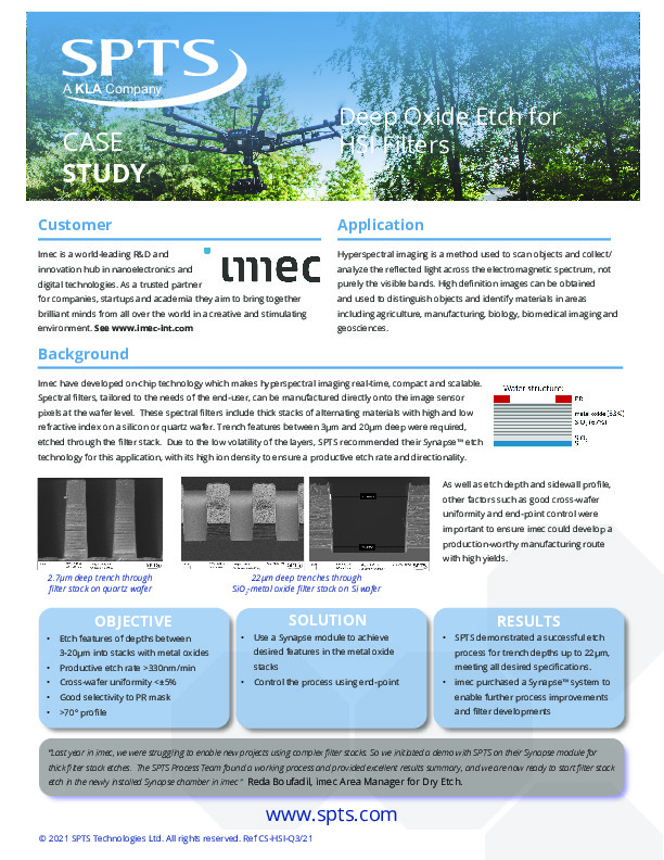 imec - Deep Oxide Etch for Hyperspectral Imaging Filters
