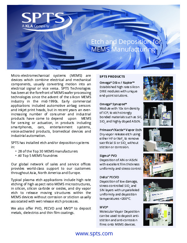 Etch and Deposition Processes for MEMS